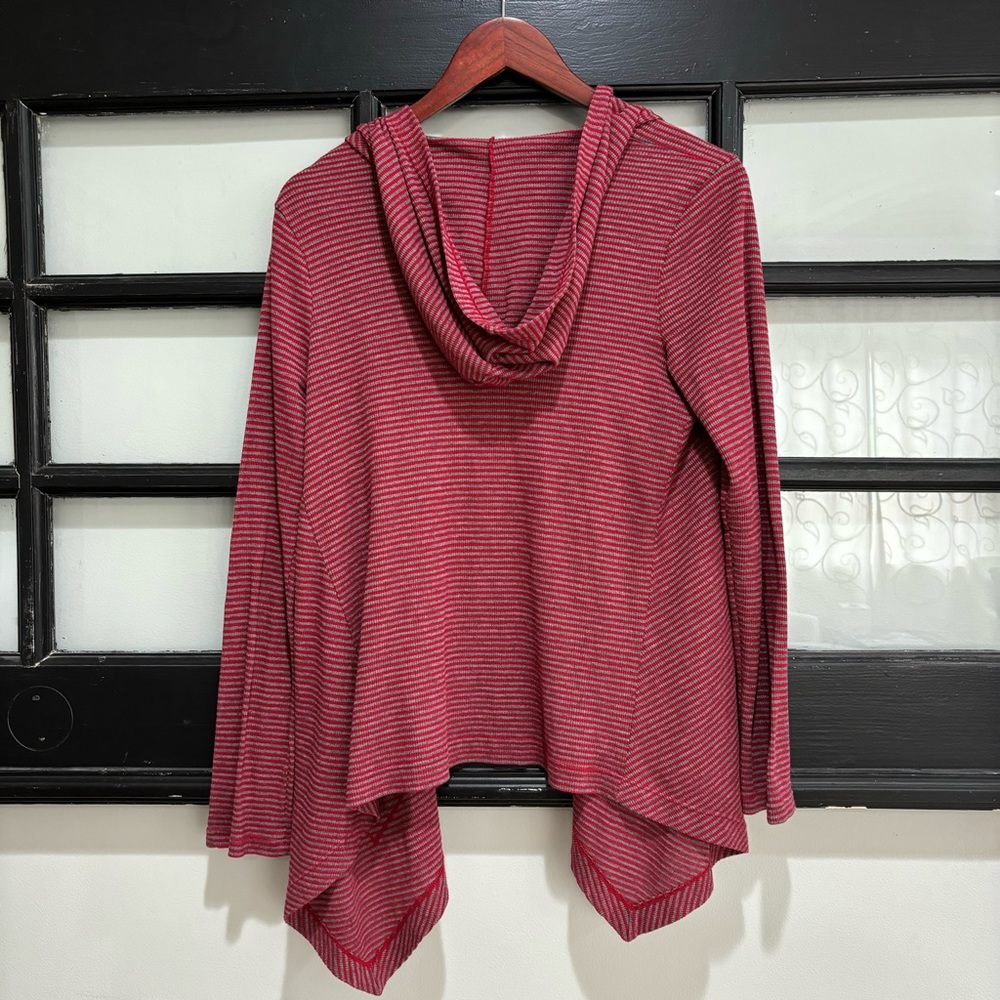 Splendid Open Cront Thermal Cardigan in Red Gray Casual Hood Pockets Large